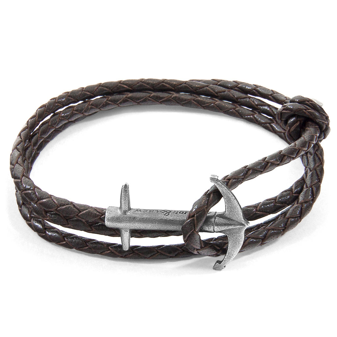 Admiral Anchor Silver and Braided Leather Bracelet