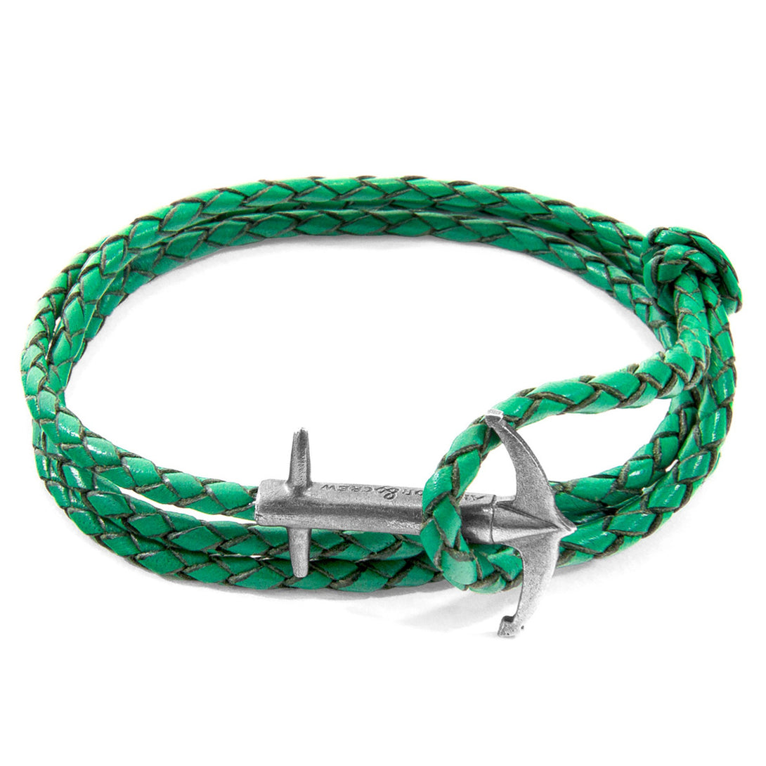 Admiral Anchor Silver and Braided Leather Bracelet