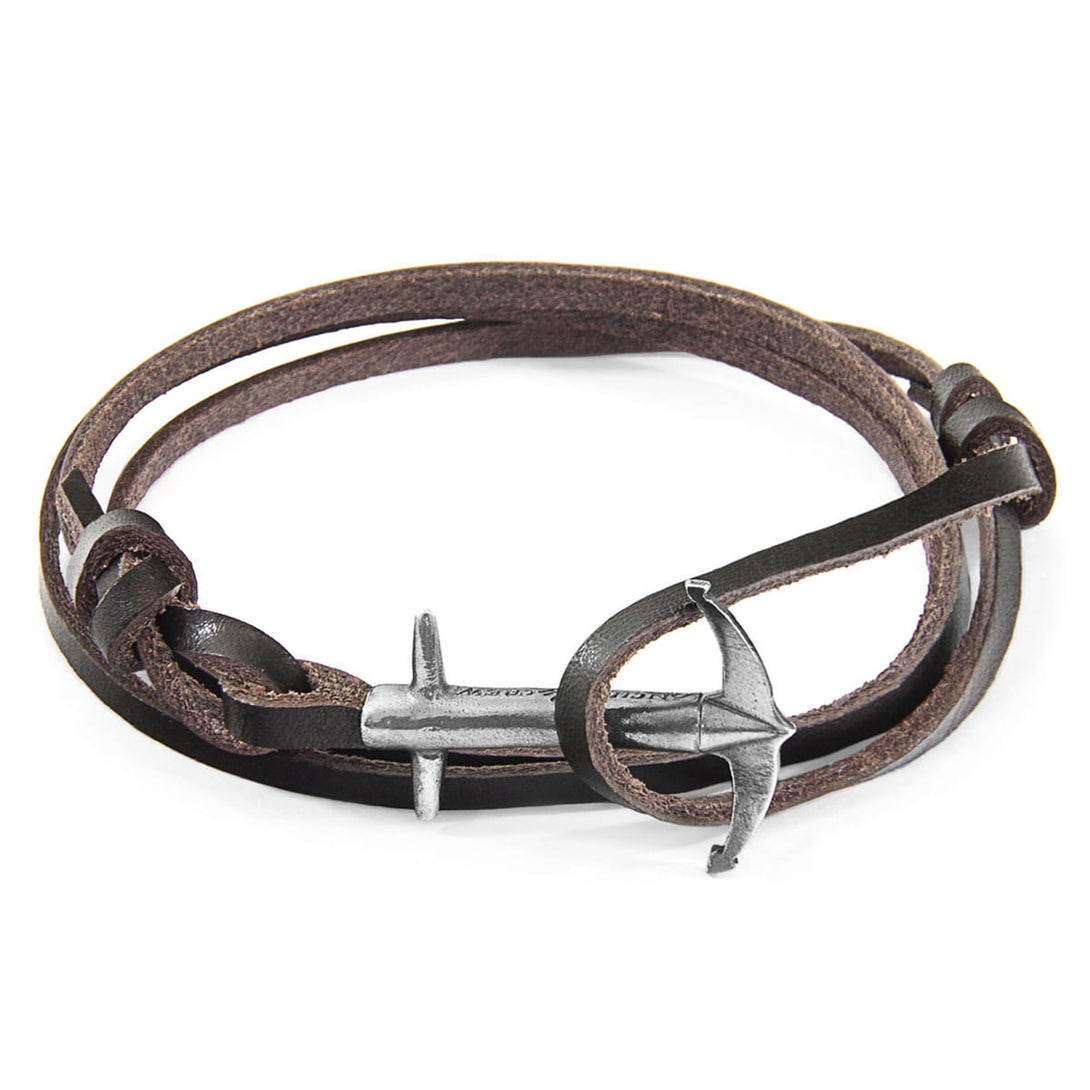 Admiral Anchor Silver and Flat Leather Bracelet