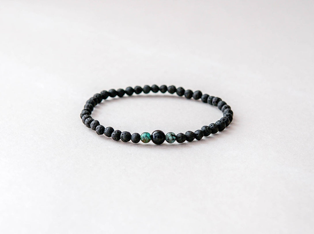 Lava Bracelet with 4mm Onyx and Turquoise for Men
