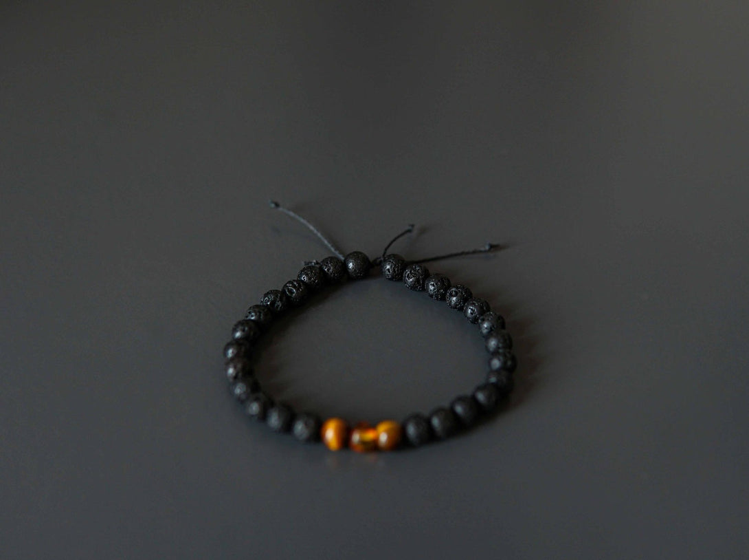 Lava Stone Bracelet with Amber and Tiger Eye