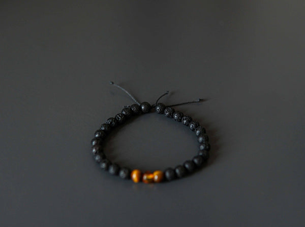 Lava Stone Bracelet with Amber and Tiger Eye