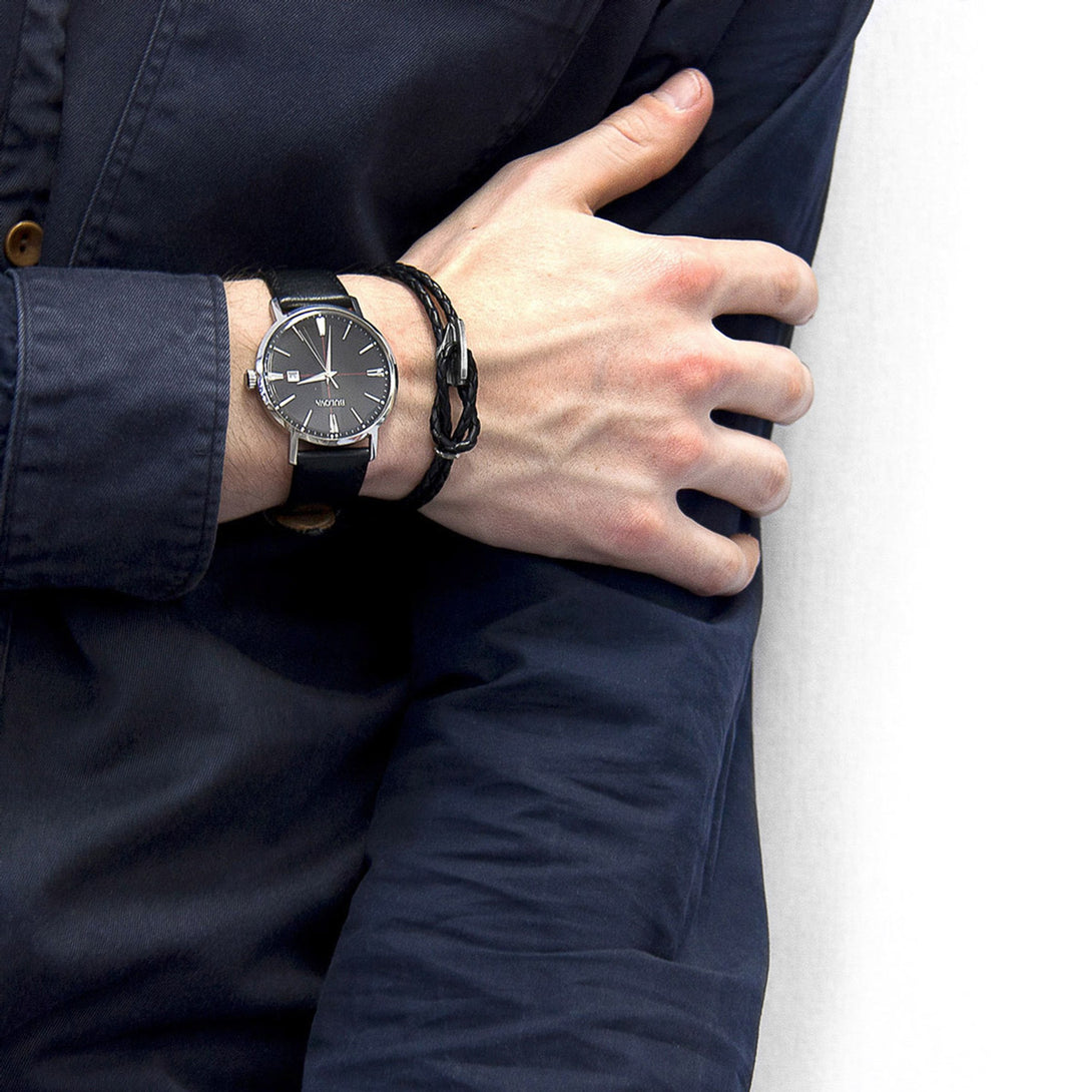 Padstow Silver and Braided Leather Bracelet