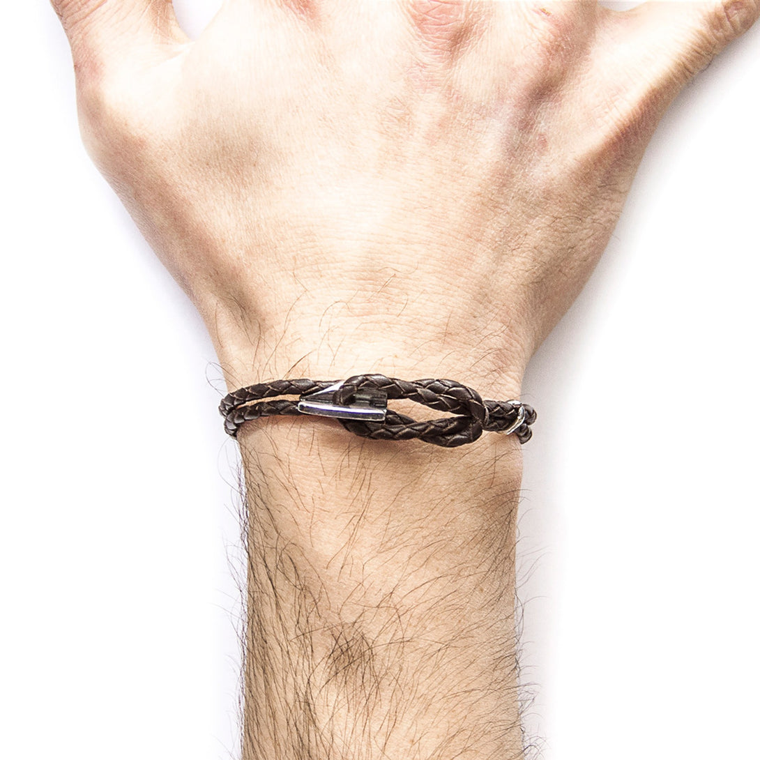 Padstow Silver and Braided Leather Bracelet