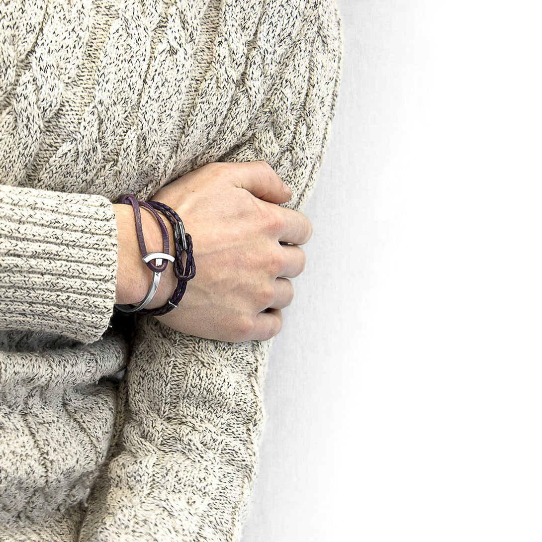 Padstow Silver and Braided Leather Bracelet