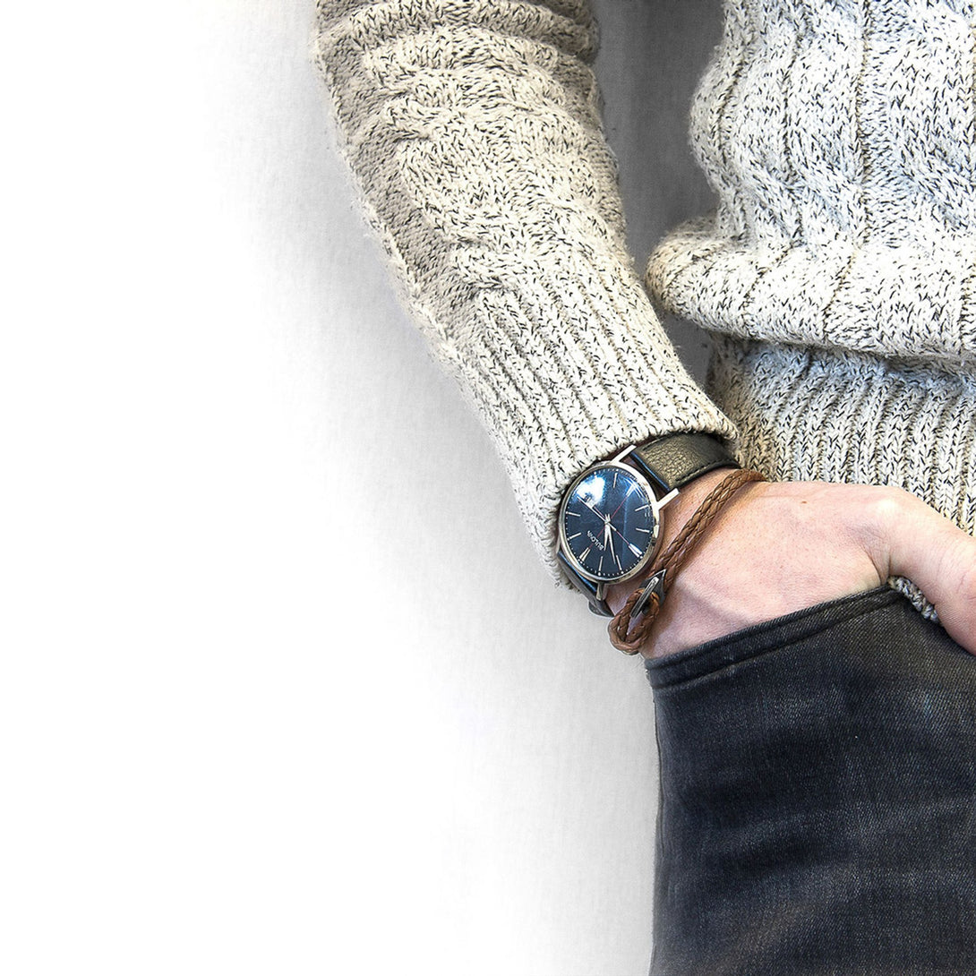 Padstow Silver and Braided Leather Bracelet