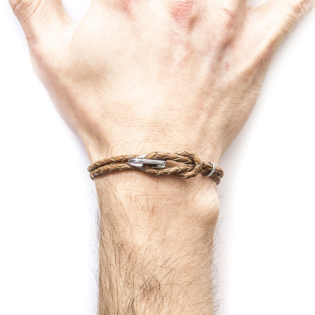 Padstow Silver and Braided Leather Bracelet